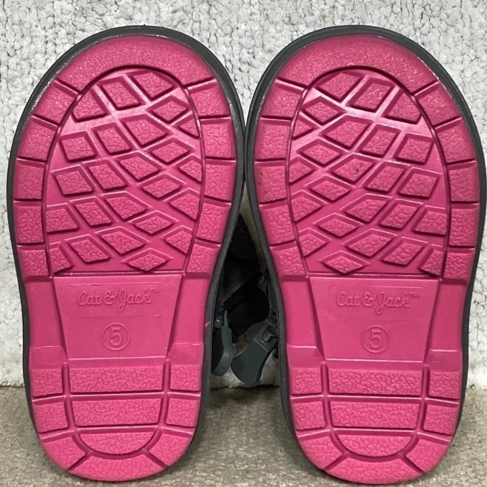 Cat & Jack Kids Black/Pink/Green Leather Journey Winter Snow Boots Size US 5